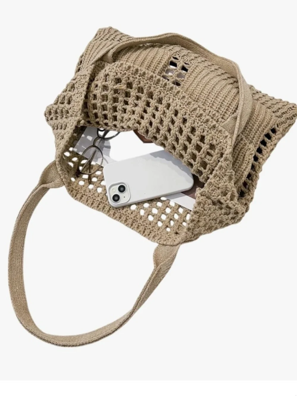 Women's Beach Tote Bag, Crochet Knit Hollow Design, Stylish Tote